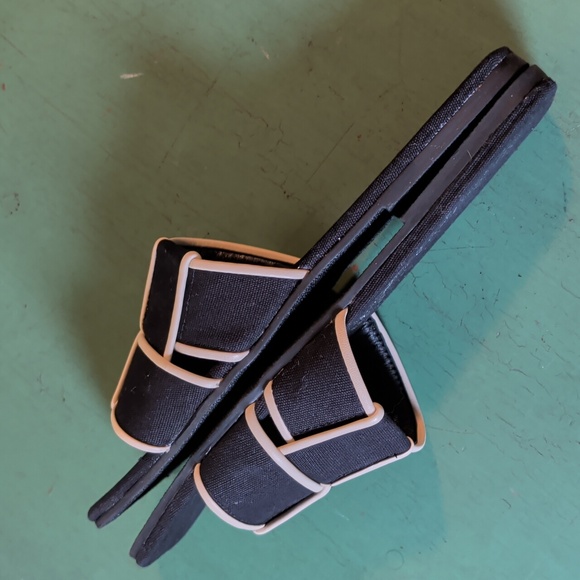 MATISSE Biscayne Flat Sandals Slides in Woven Black Linen and Cream Leather Trim - Picture 3 of 8